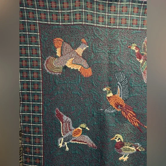 Goodwin Weavers Pheasants & Ducks Tapestry Woven Blanket made in the USA! VTG! - Picture 9 of 16